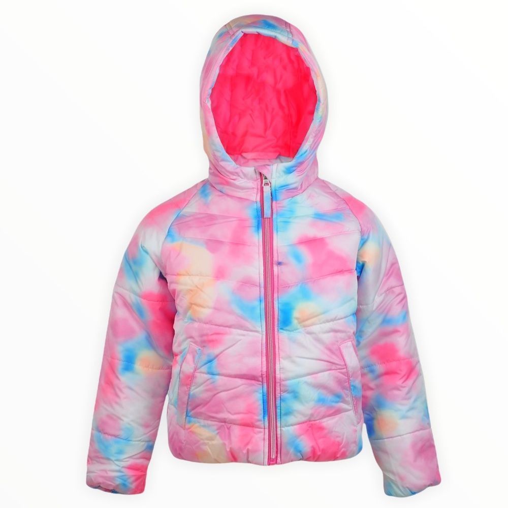 Rothschild Girls Pastel Rainbow Tie Dye Hooded Puffer Coat with Pockets